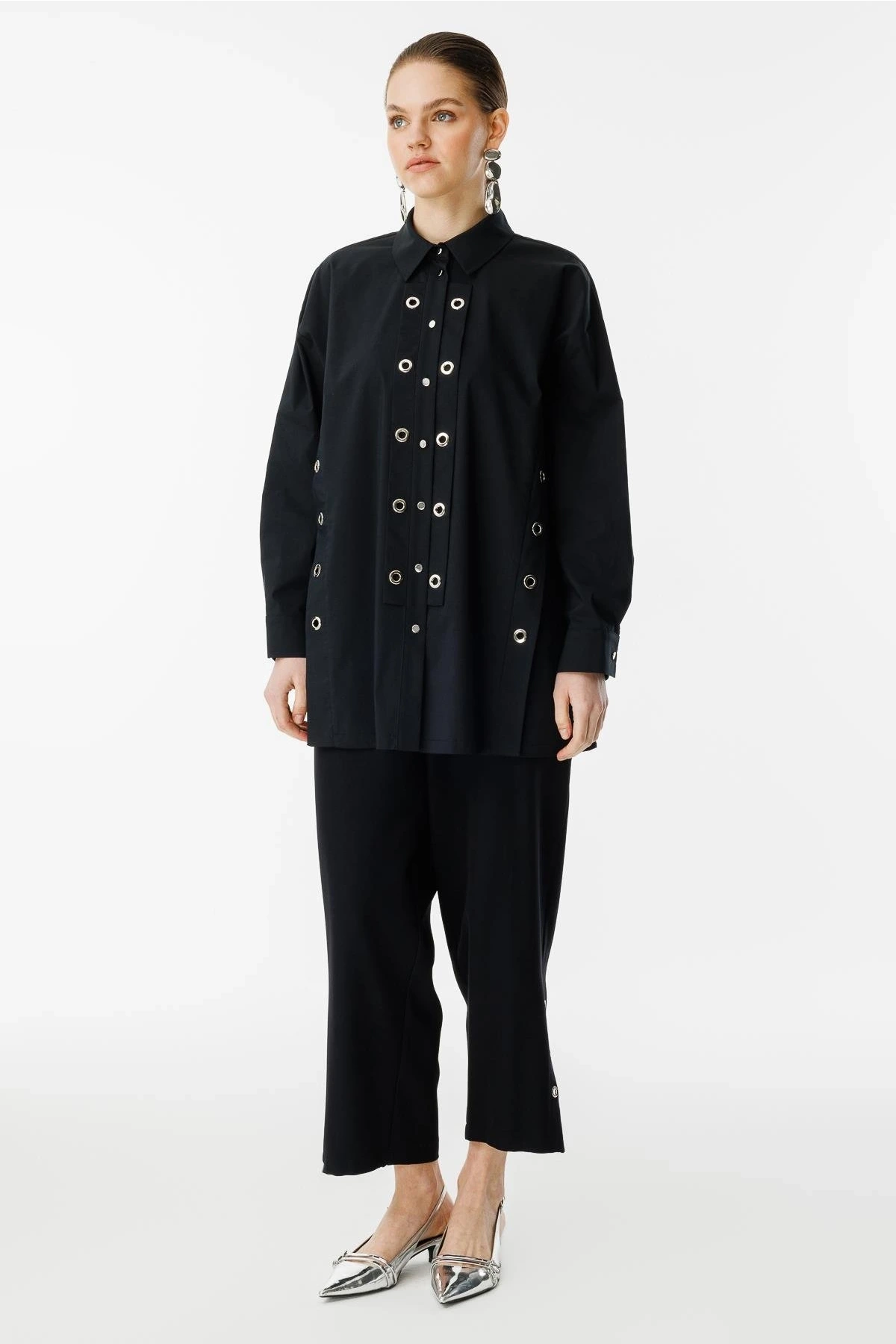 Ghisa Kadın Kuş Gözü Detaylı Siyah Takım 25YGSTKM4696