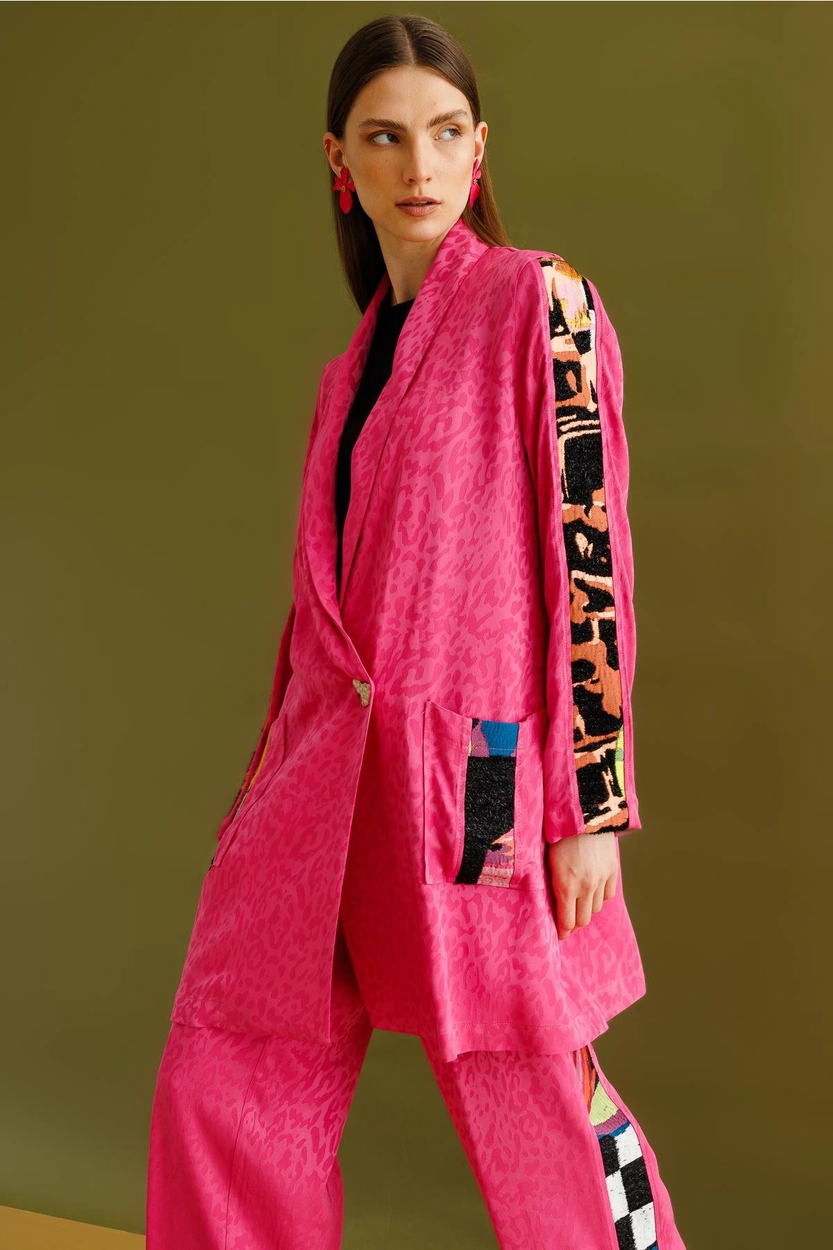 Ghisa Jakar Kumaş Leopar Desenli Pembe Takım 25YGSTKM3068