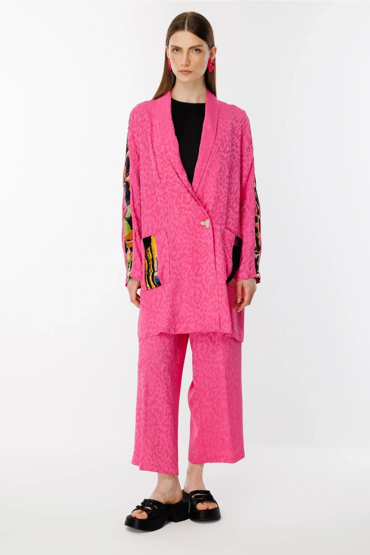 Ghisa Jakar Kumaş Leopar Desenli Pembe Takım 25YGSTKM3068