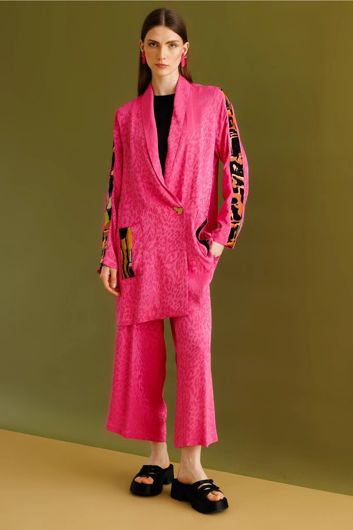 Ghisa Jakar Kumaş Leopar Desenli Pembe Takım 25YGSTKM3068