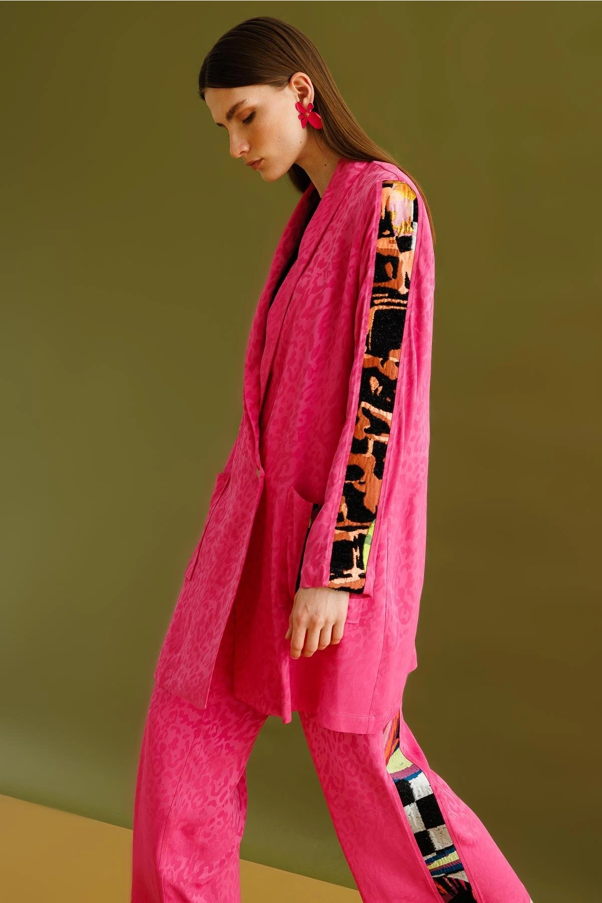 Ghisa Jakar Kumaş Leopar Desenli Pembe Takım 25YGSTKM3068