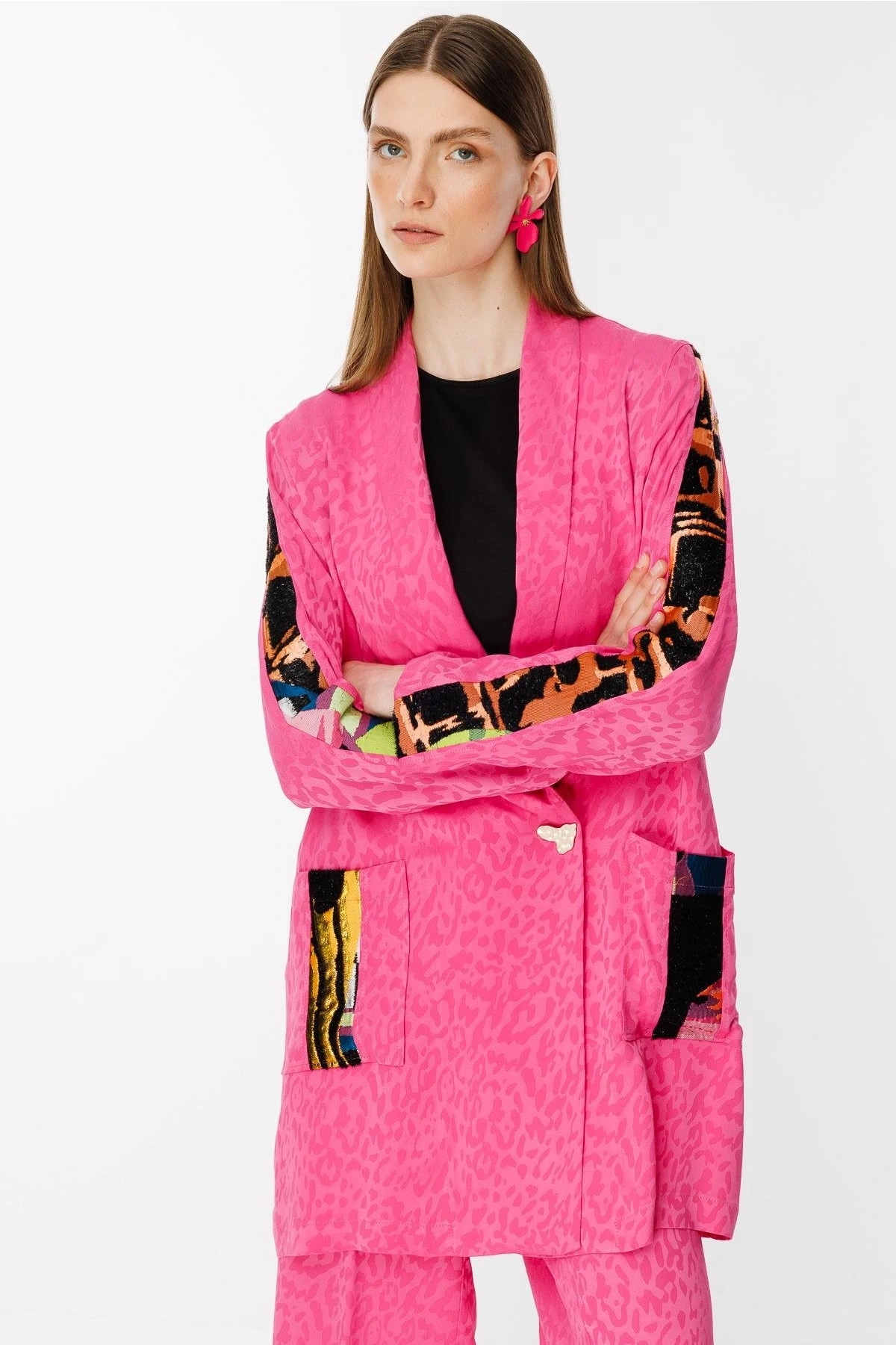 Ghisa Jakar Kumaş Leopar Desenli Pembe Takım 25YGSTKM3068