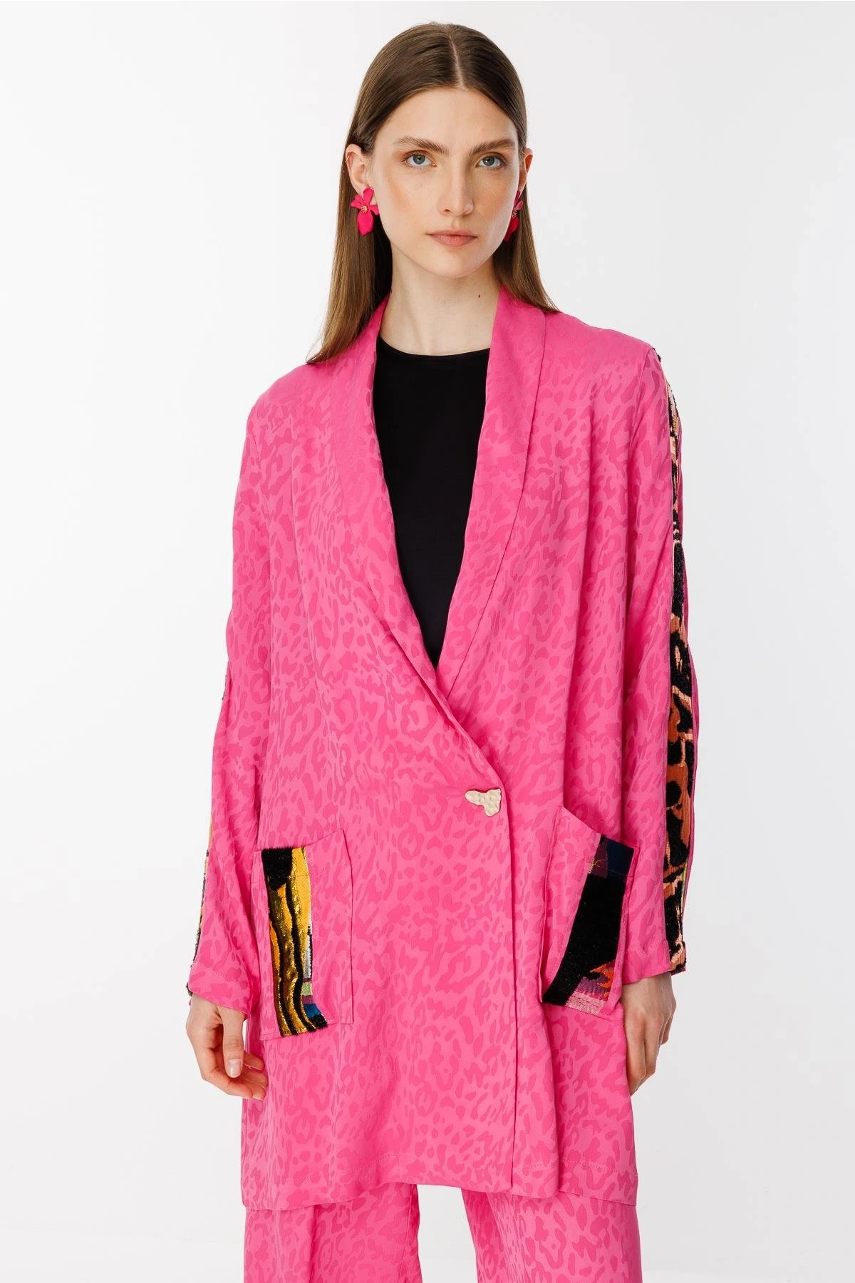 Ghisa Jakar Kumaş Leopar Desenli Pembe Takım 25YGSTKM3068