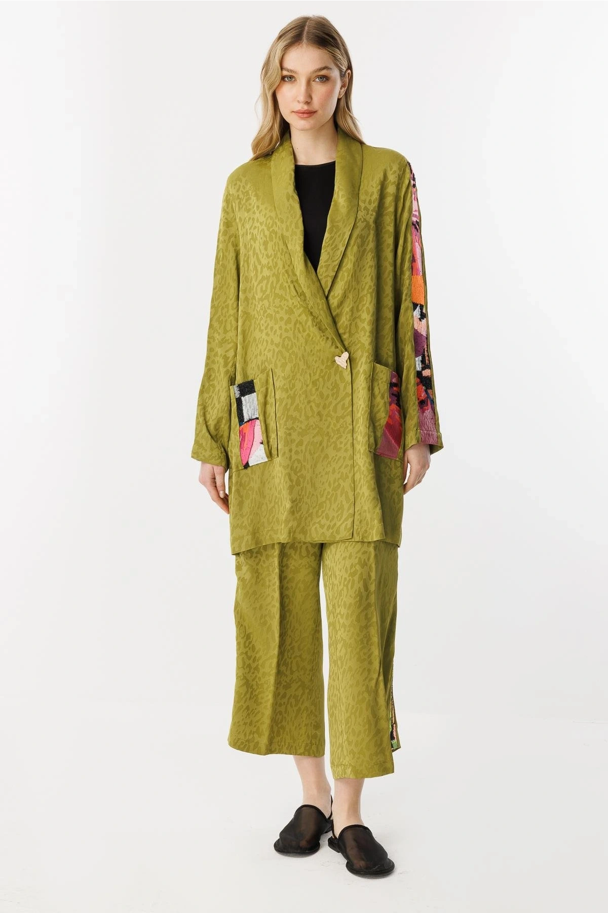 Ghisa Jakar Kumaş Leopar Desenli Yeşil Takım 25YGSTKM3068