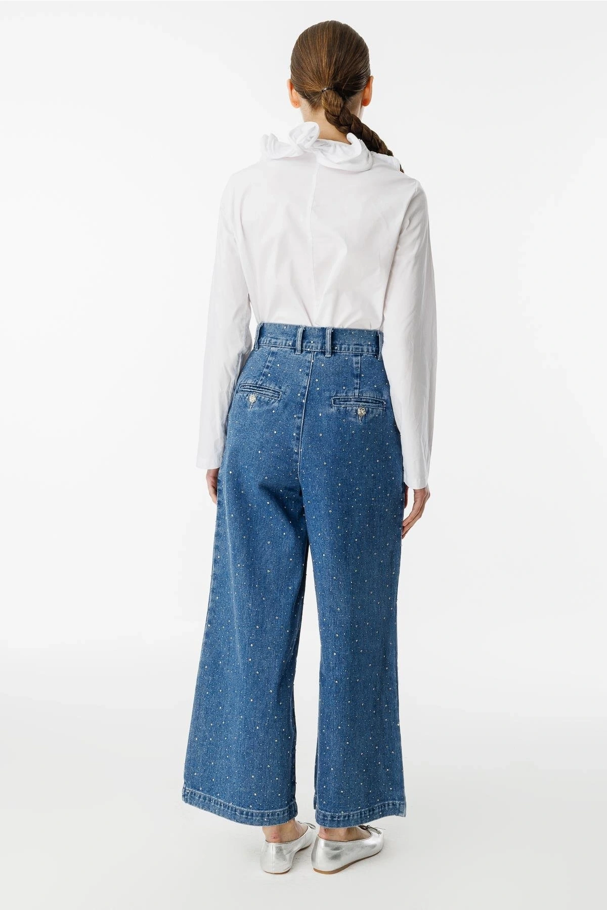 Ghisa Kadın Taşlı Pensli Mavi Palazzo Pantolon 8702