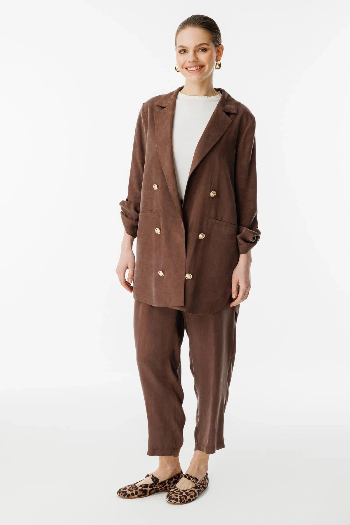 Ghisa Kadın İpek Kupra Kahverengi Takım 25YGSTKM3047