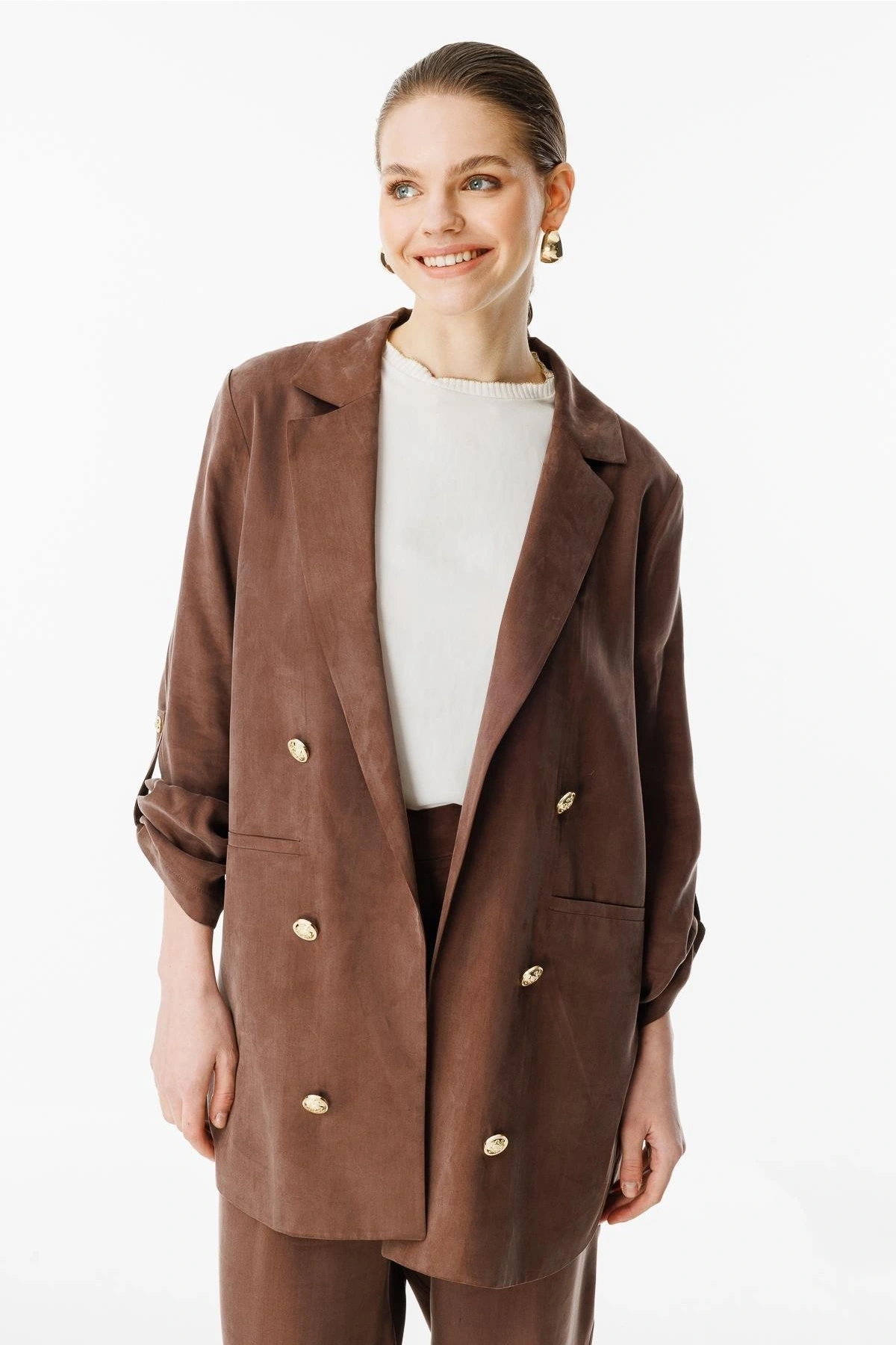 Ghisa Kadın İpek Kupra Kahverengi Takım 25YGSTKM3047