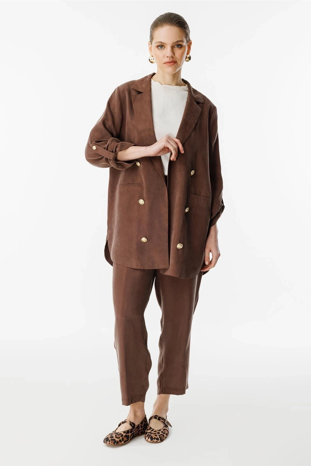 Ghisa Kadın İpek Kupra Kahverengi Takım 25YGSTKM3047