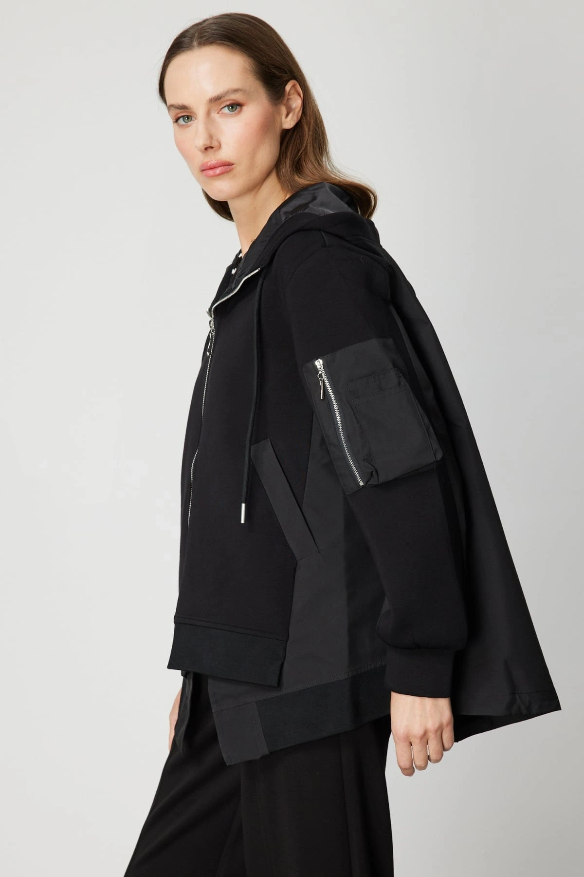 On Fashion Kadın Kapüşonlu Fermuarlı Siyah Mont 60704