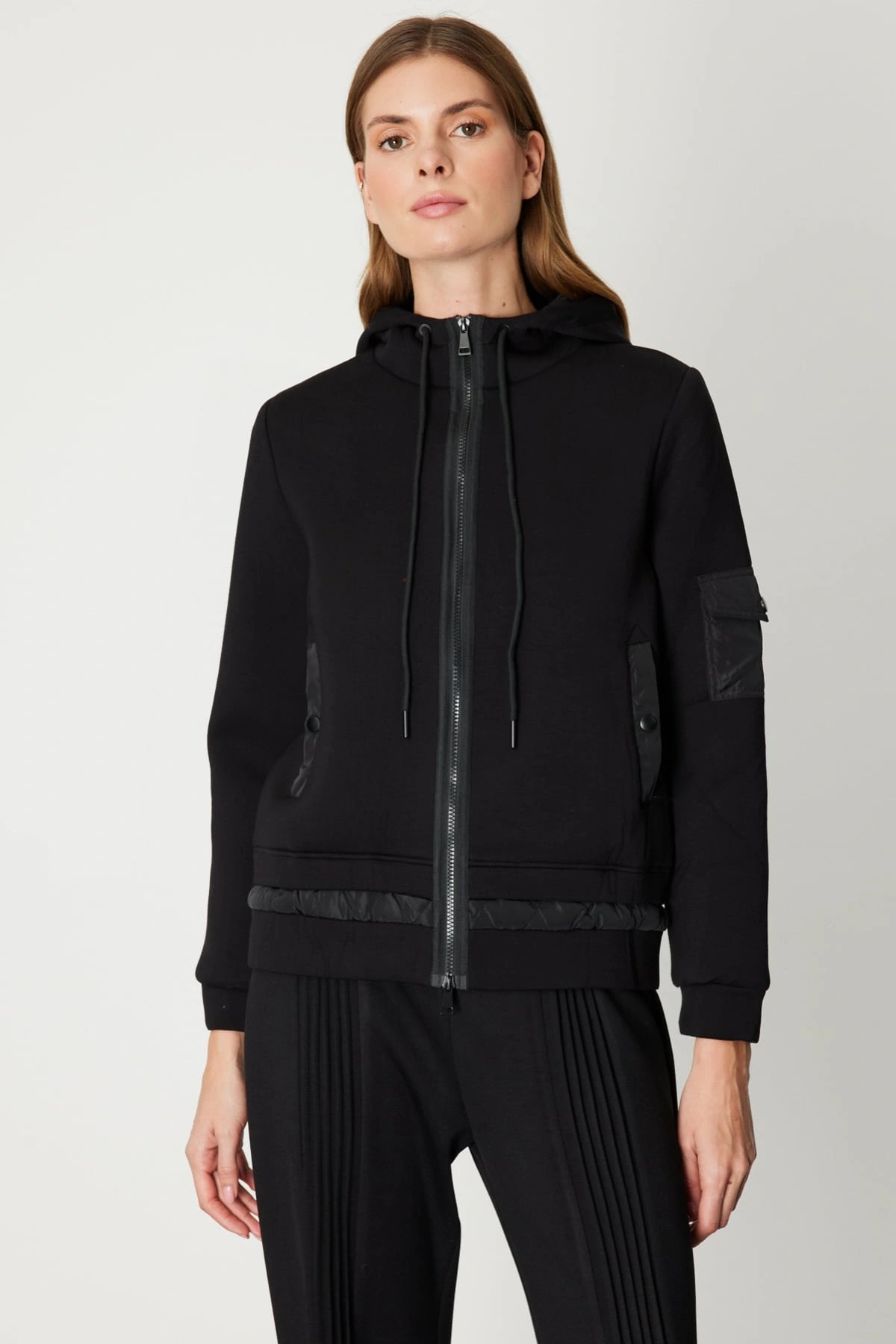 On Fashion Kadın Kapüşonlu Cepli Siyah Mont 60703