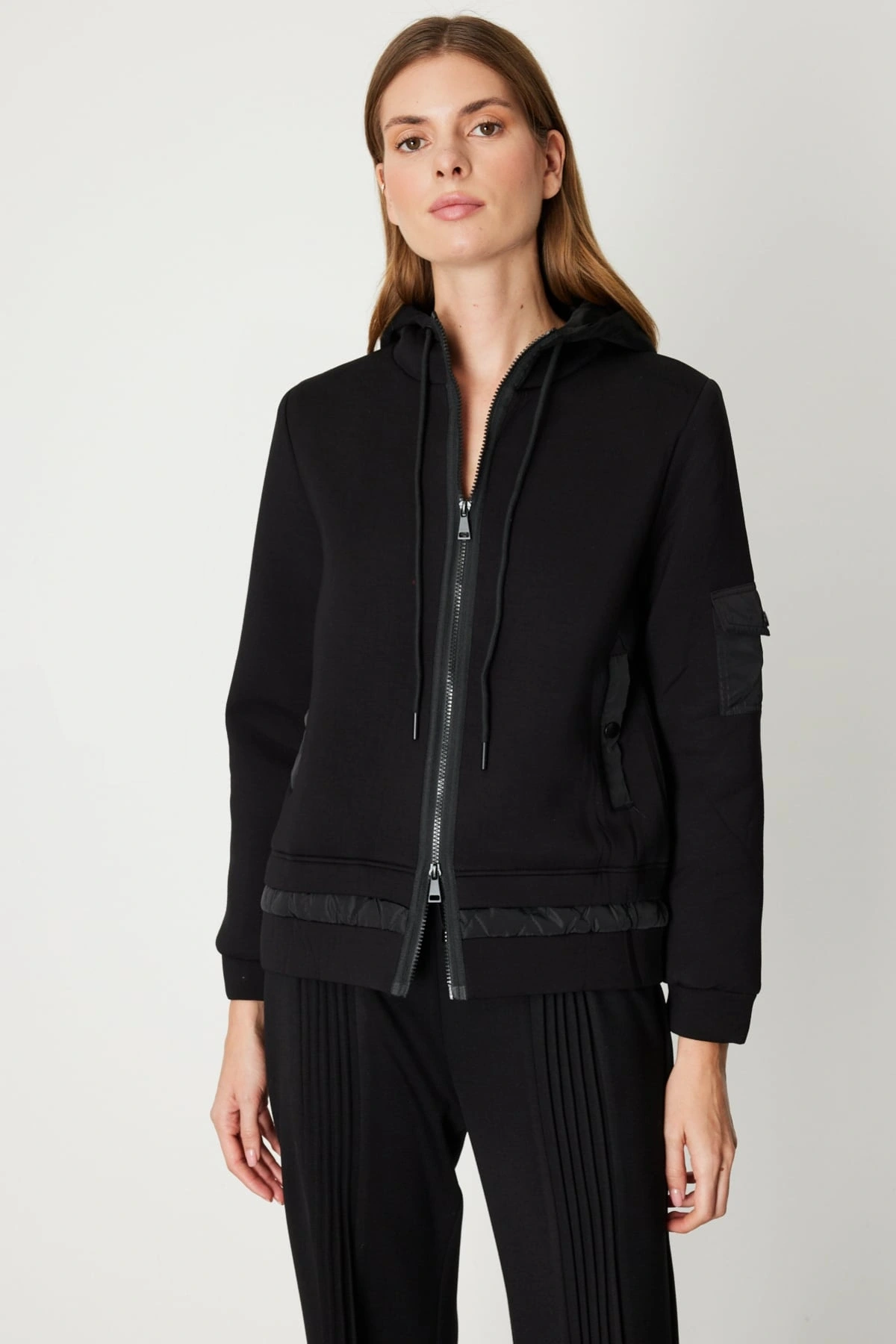 On Fashion Kadın Kapüşonlu Cepli Siyah Mont 60703