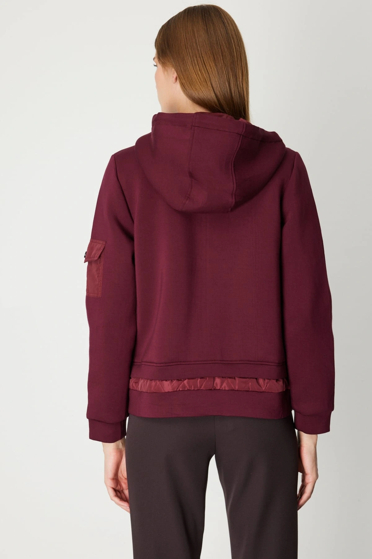 On Fashion Kadın Kapüşonlu Cepli Bordo Mont 60703