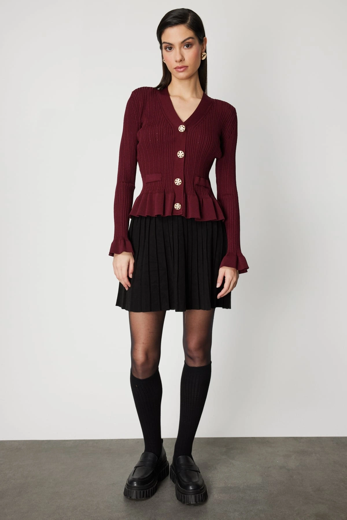 On Fashion Kadın Vatkalı Bele Oturan Bordo Hırka 69905