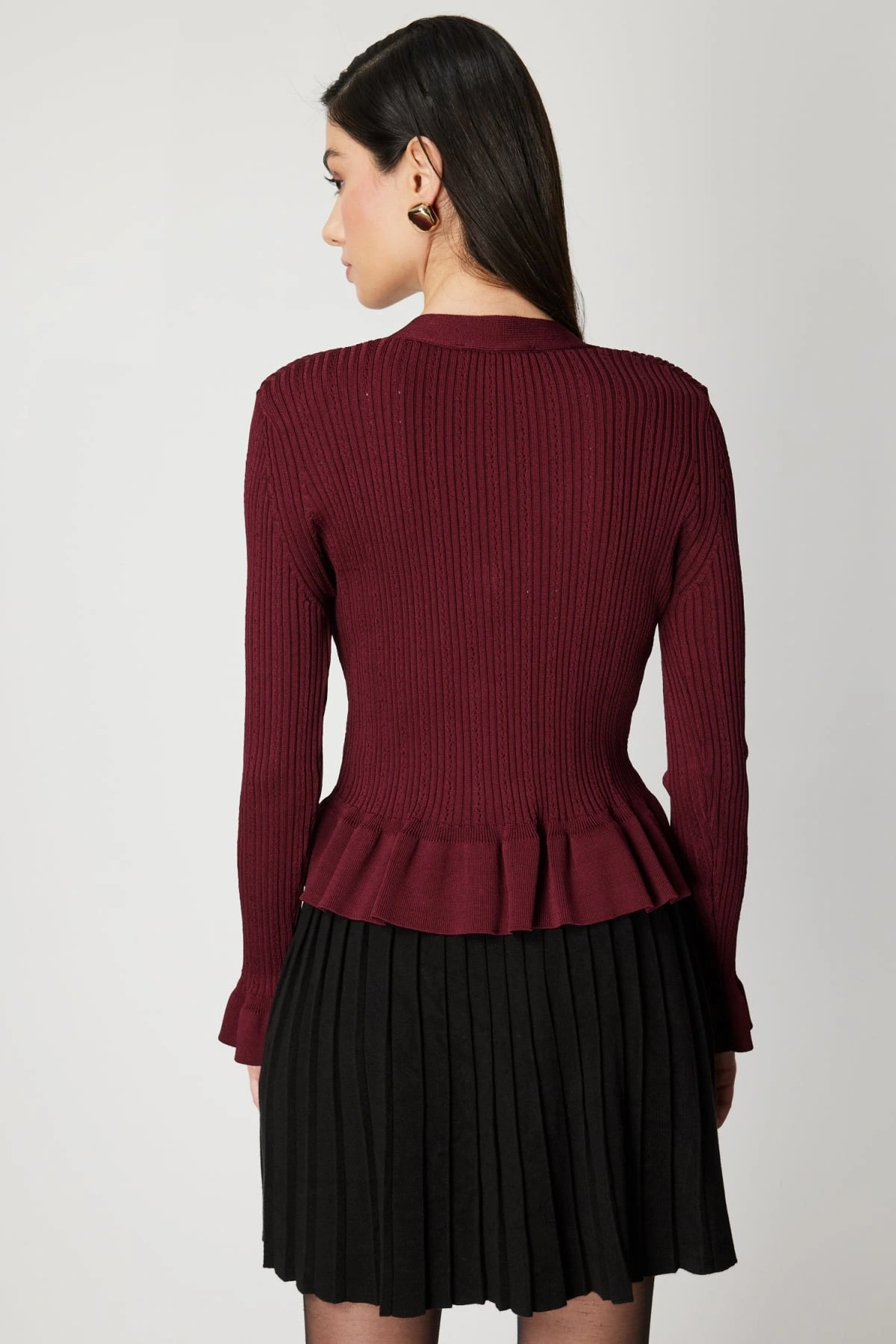 On Fashion Kadın Vatkalı Bele Oturan Bordo Hırka 69905