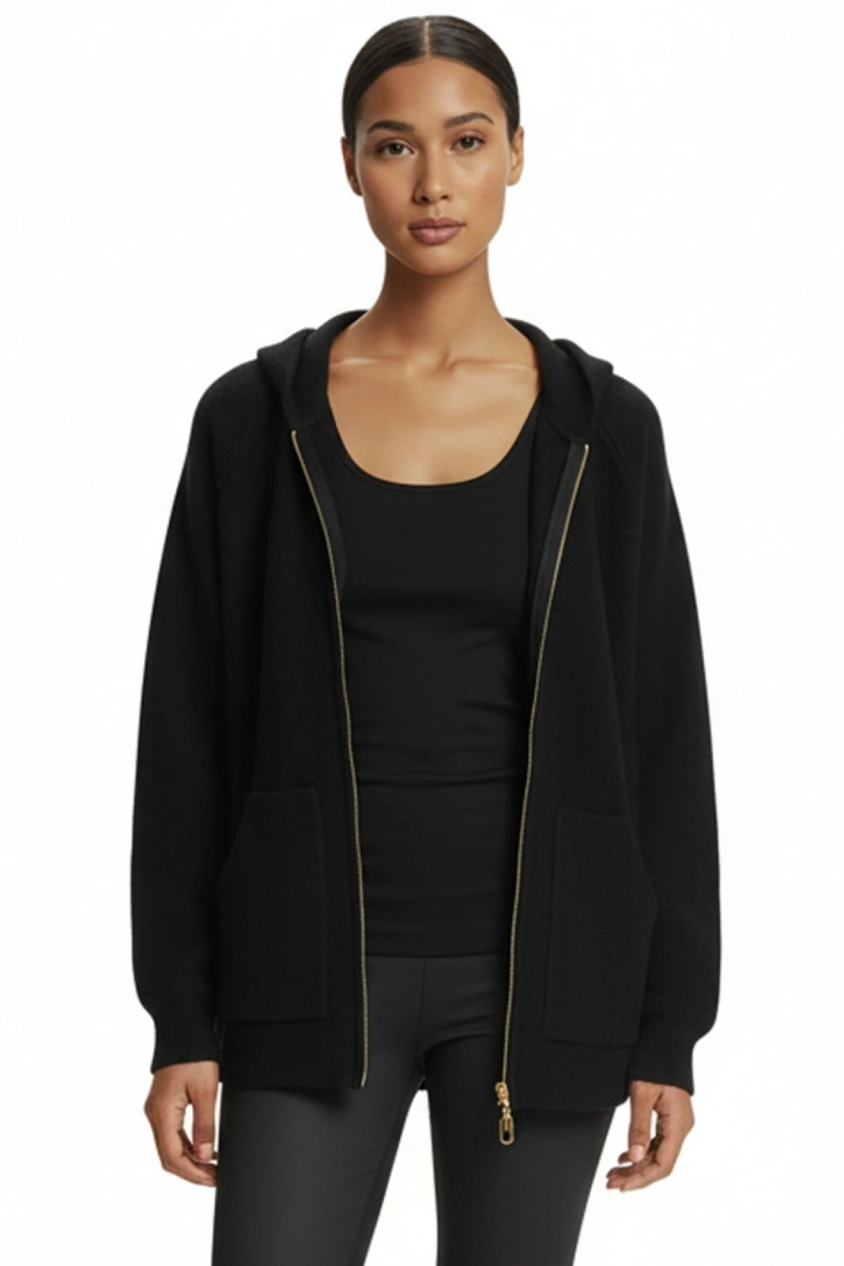 On Fashion Arkası Ayı Desenli Kapüşonlu Siyah Hırka 60933