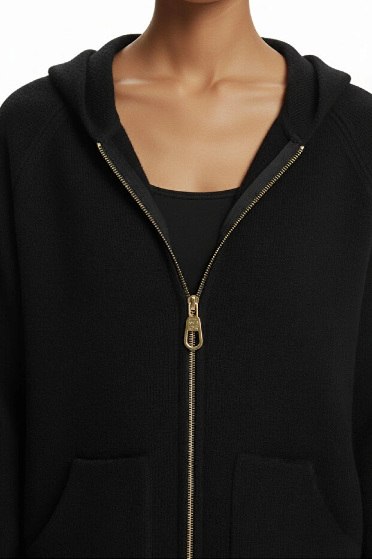 On Fashion Arkası Ayı Desenli Kapüşonlu Siyah Hırka 60933