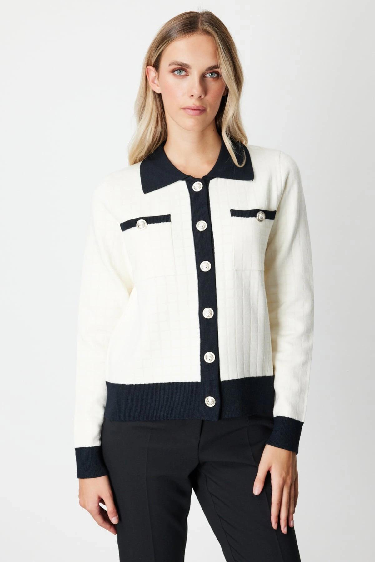 On Fashion Kadın Gömlek Yaka Cepli Ekru Hırka 65924