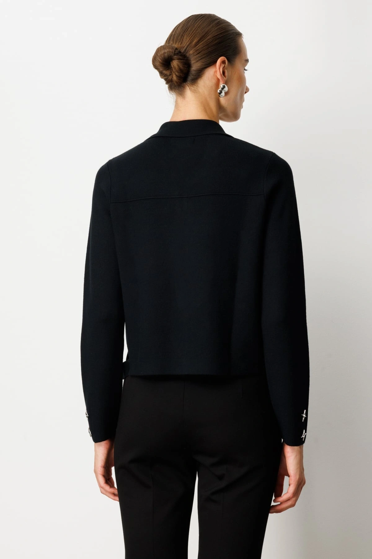 On Fashion Kadın Polo Yaka Zımbalı Fermuarlı Siyah Hırka 65905