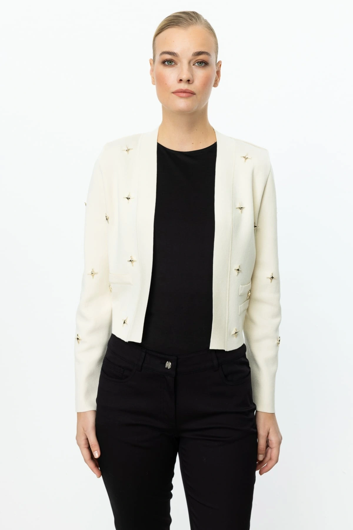 On Fashion Kadın Zımbalı Krem Hırka 59901