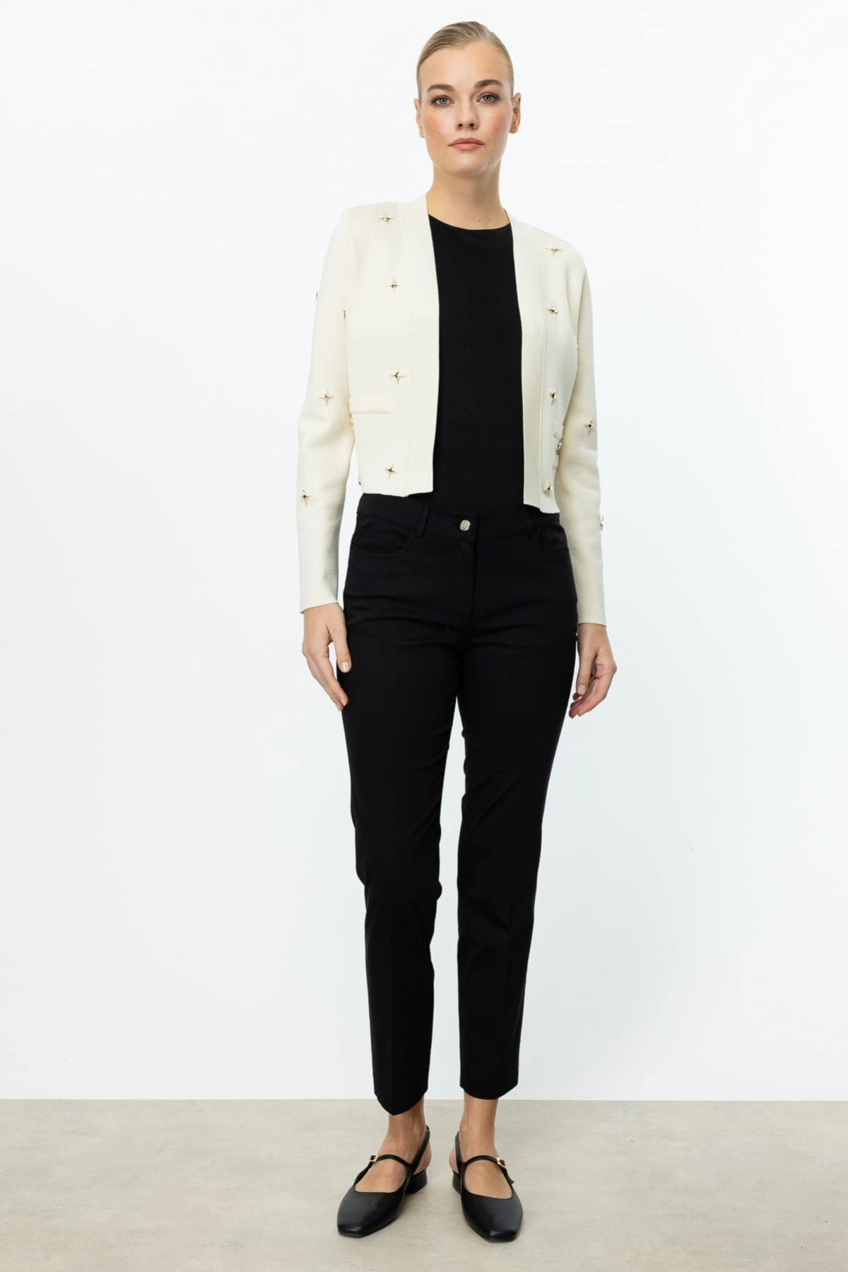 On Fashion Kadın Zımbalı Krem Hırka 59901