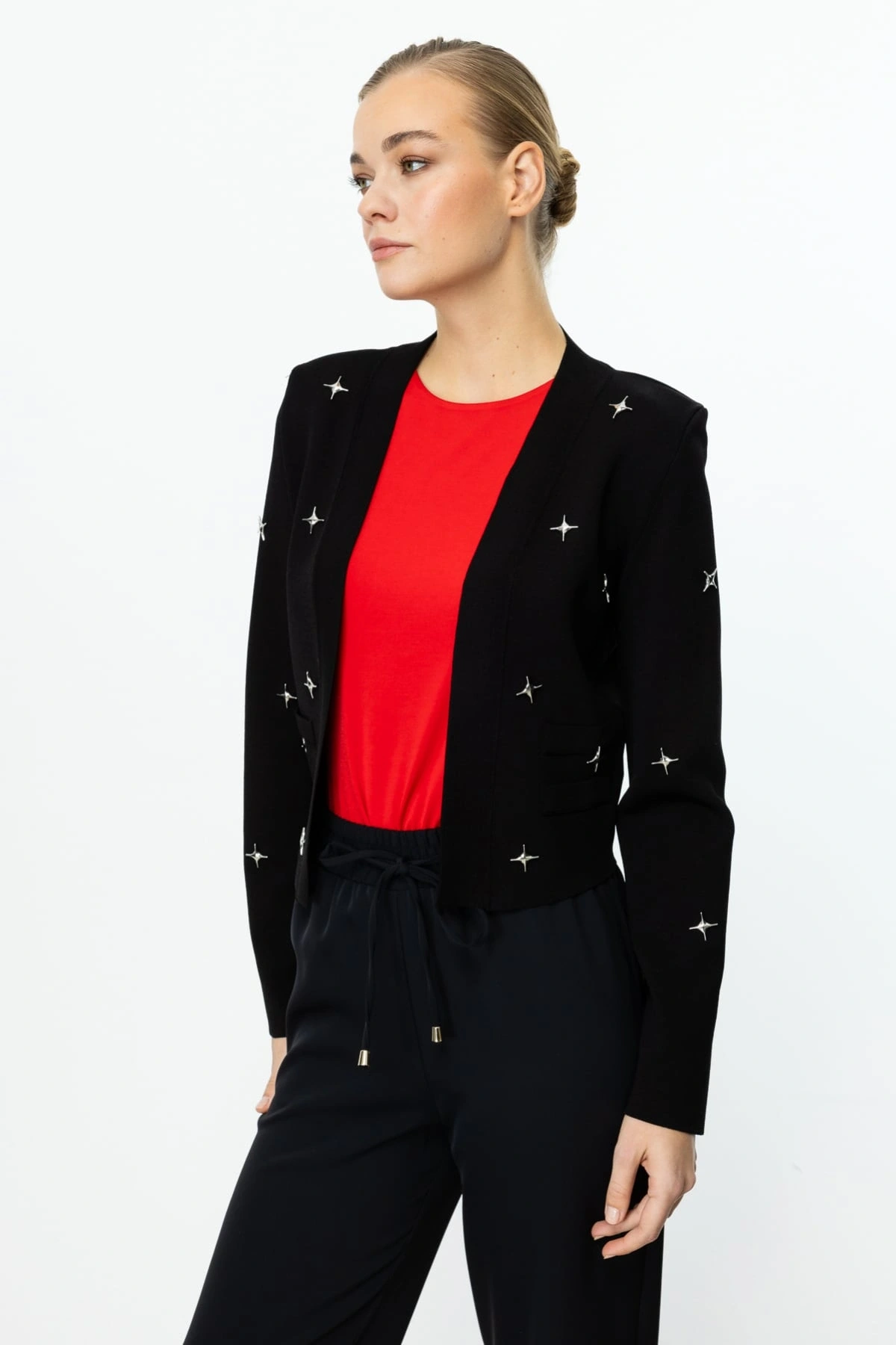 On Fashion Kadın Zımbalı Siyah Hırka 59901