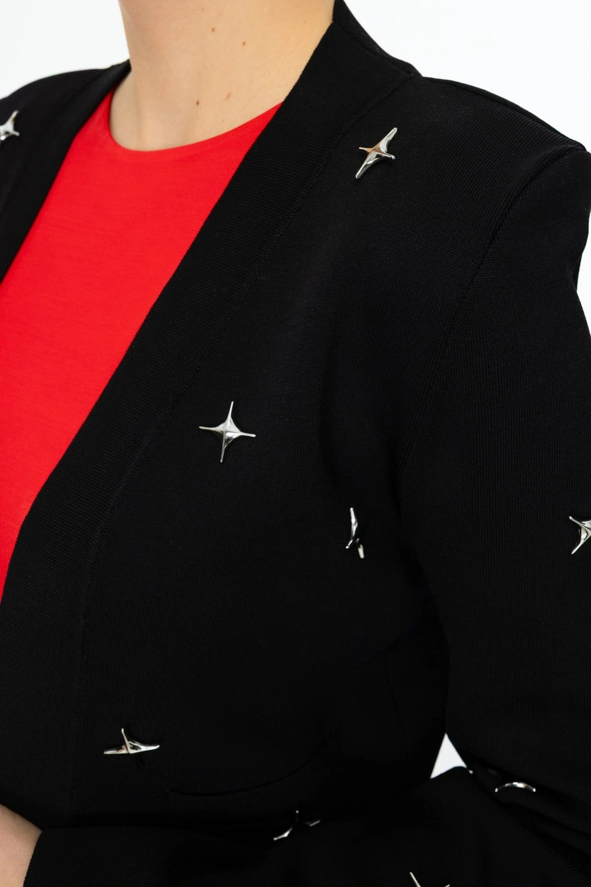 On Fashion Kadın Zımbalı Siyah Hırka 59901