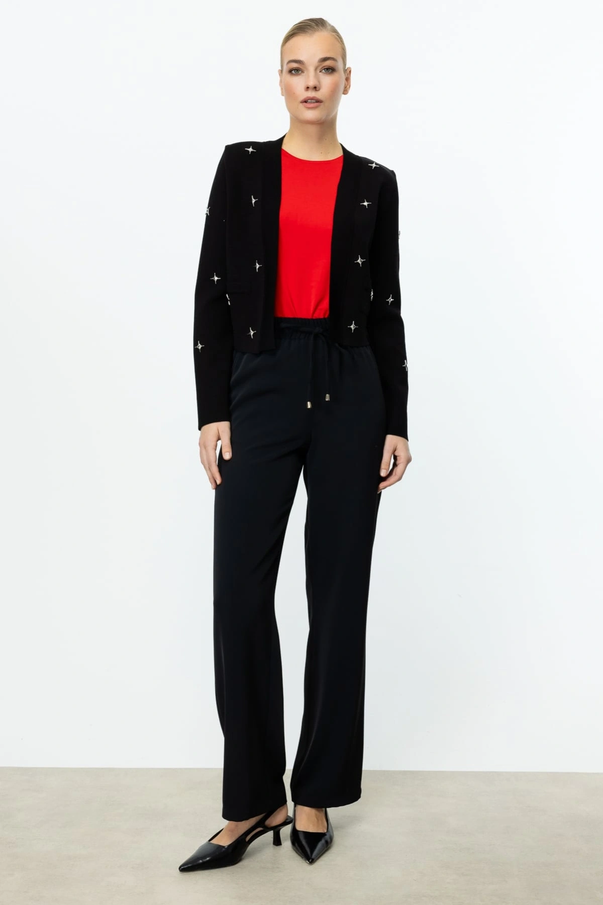 On Fashion Kadın Zımbalı Siyah Hırka 59901