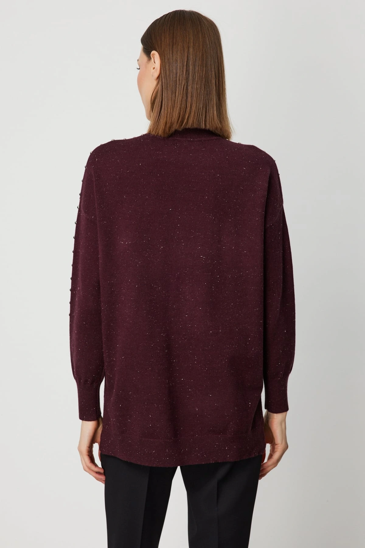 On Fashion Kadın Zımba Detaylı Bordo Kazak 60307