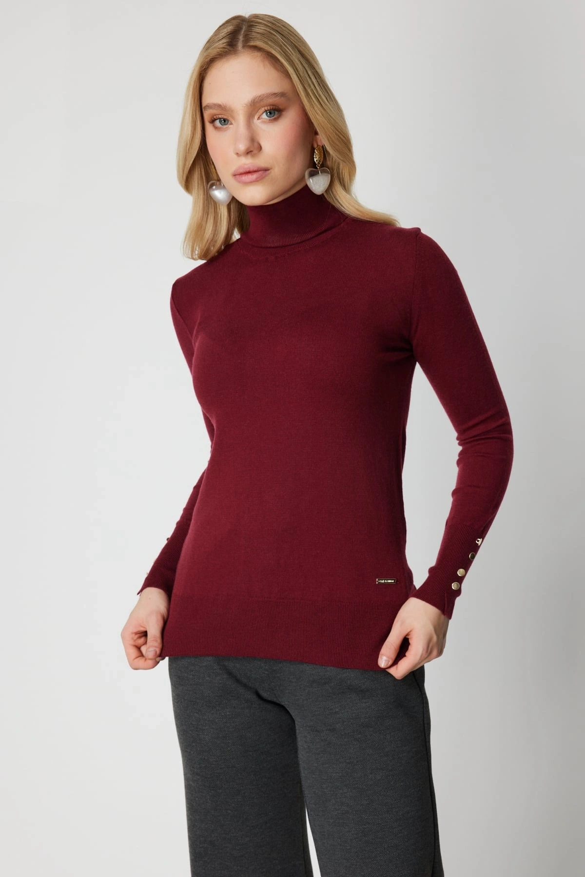 On Fashion Kadın Boğazlı Bordo Kazak 63503