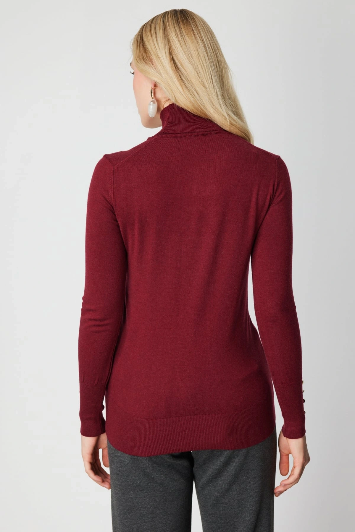 On Fashion Kadın Boğazlı Bordo Kazak 63503