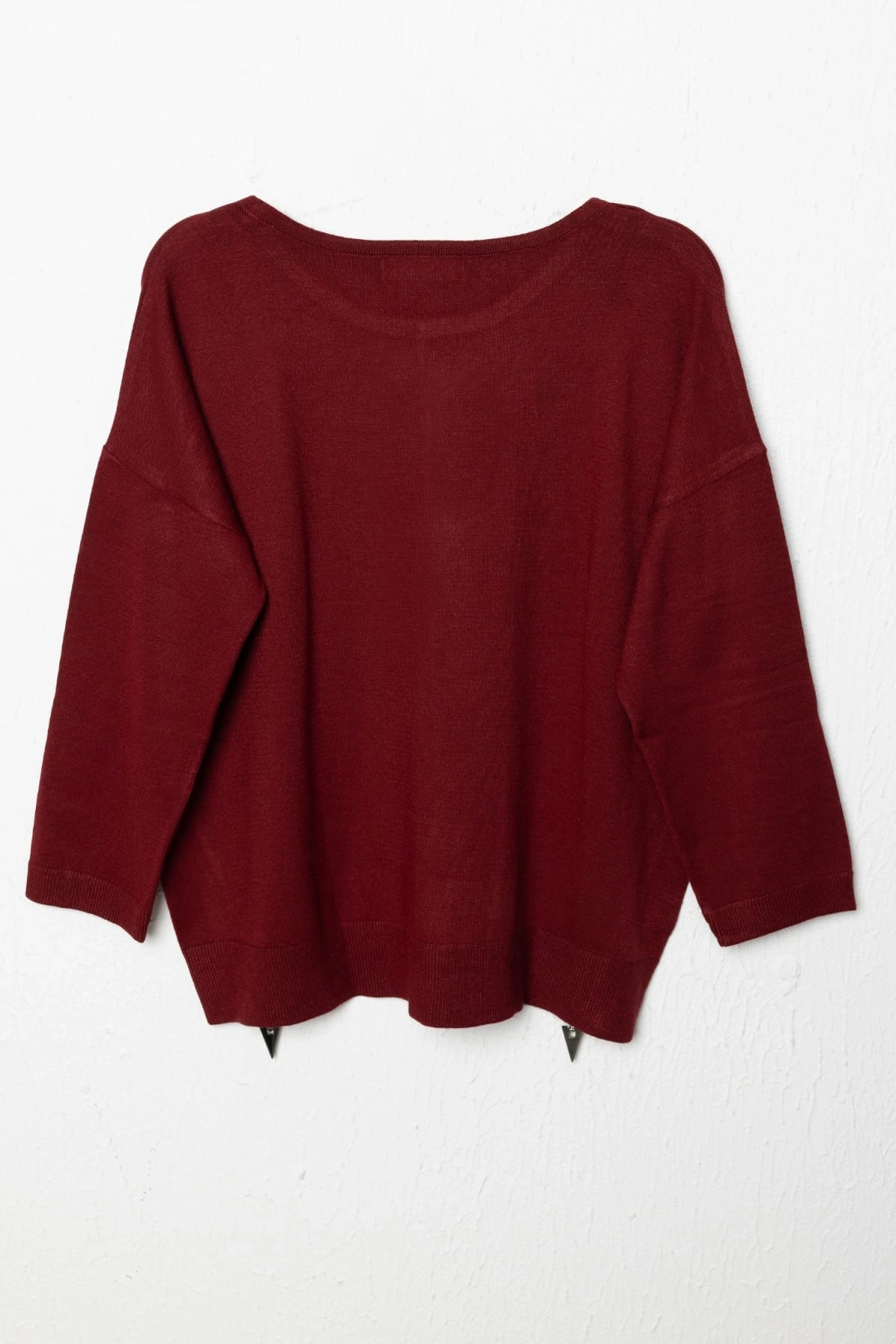 On Fashion Kadın Yanları Fermuarlı Bordo Bol Kazak 65389