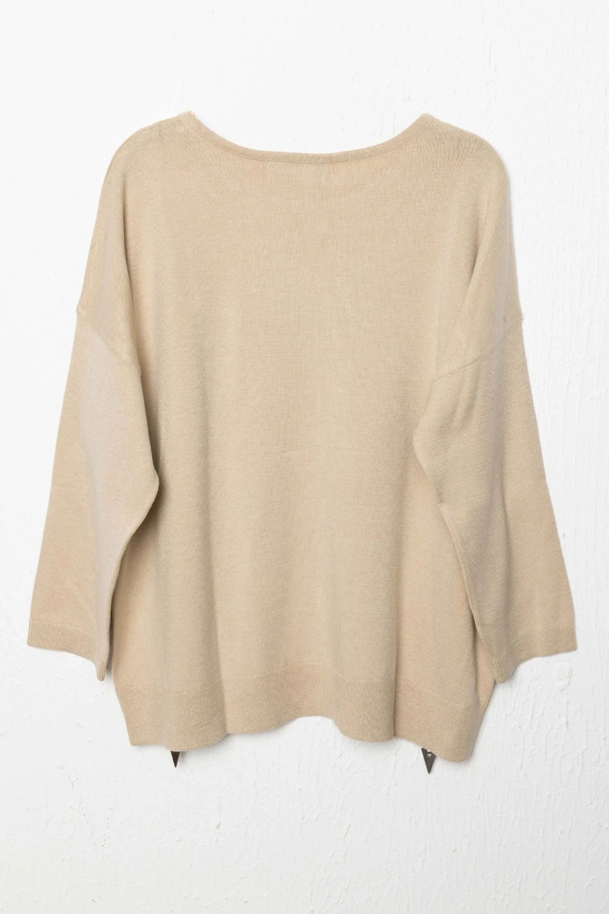 On Fashion Kadın Yanları Fermuarlı Bej Bol Kazak 65389