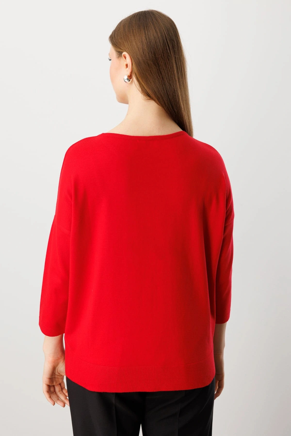 On Fashion Kadın Yanları Fermuarlı Kırmızı Bol Kazak 65389