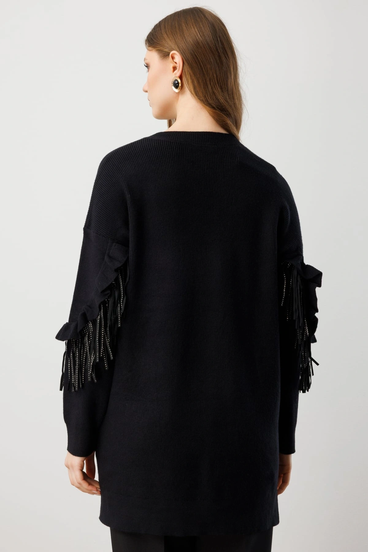 On Fashion Kadın Püsküllü Siyah Kazak 60321