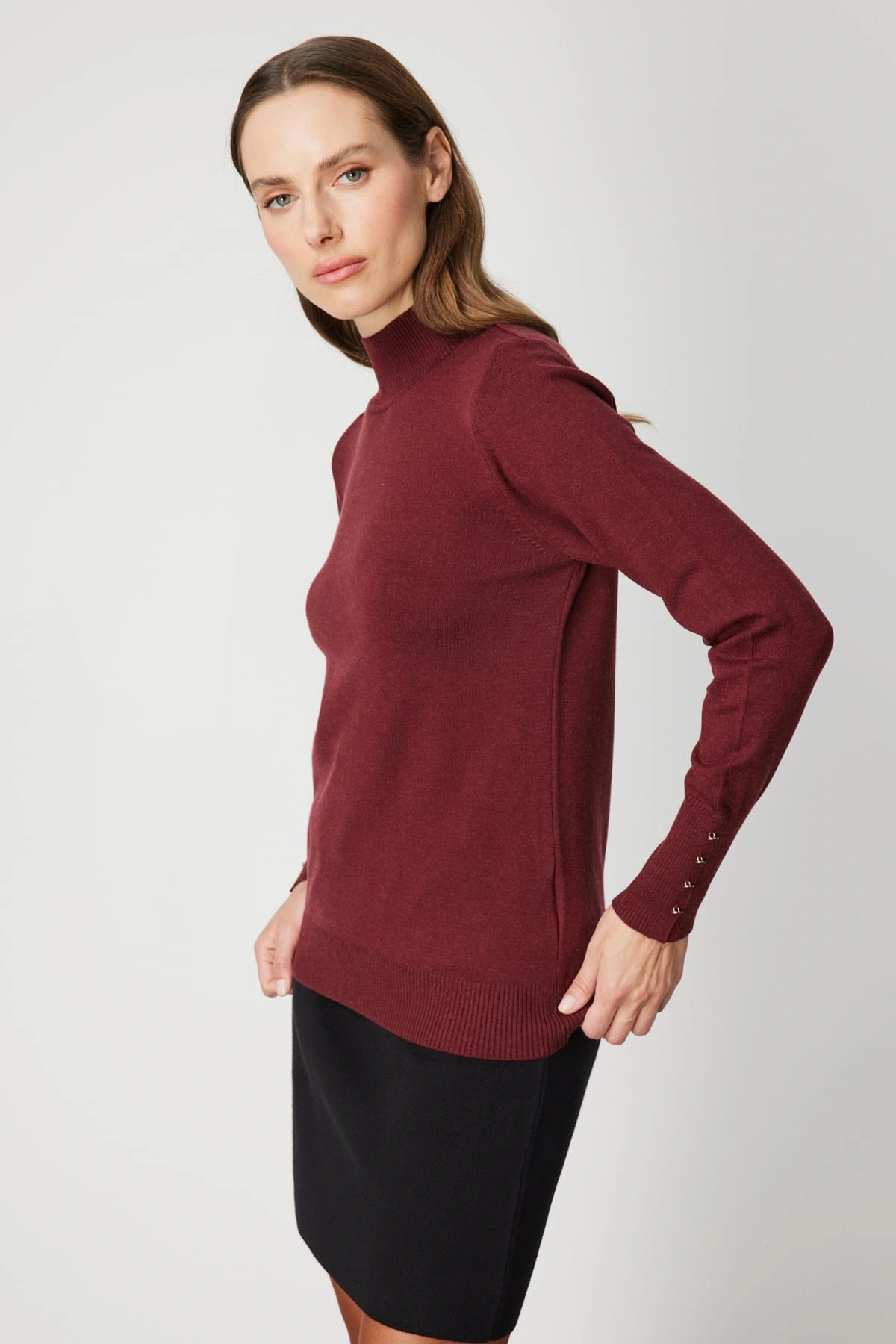 On Fashion Kadın Dik Yaka Basic Bordo Kazak 63514