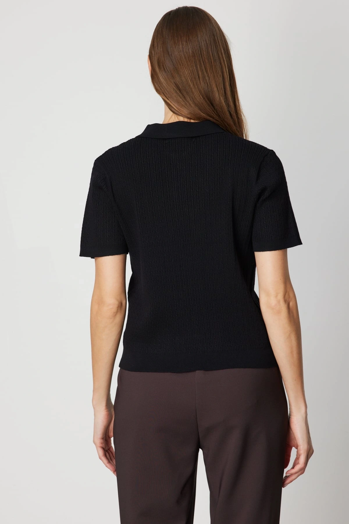 On Fashion Kadın Polo Yaka Triko Siyah Kazak 60314