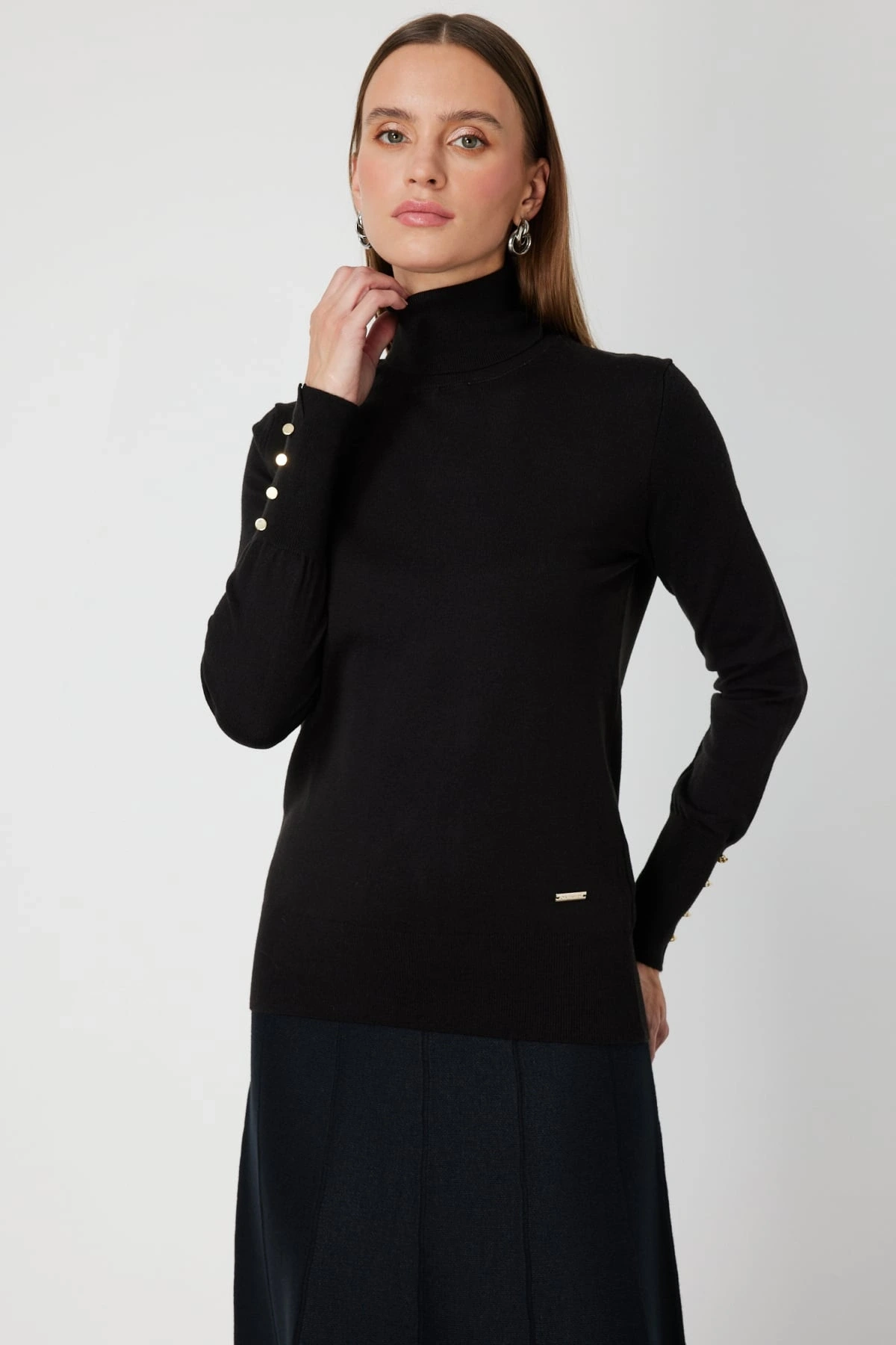 On Fashion Kadın Siyah Boğazlı Kazak 63503