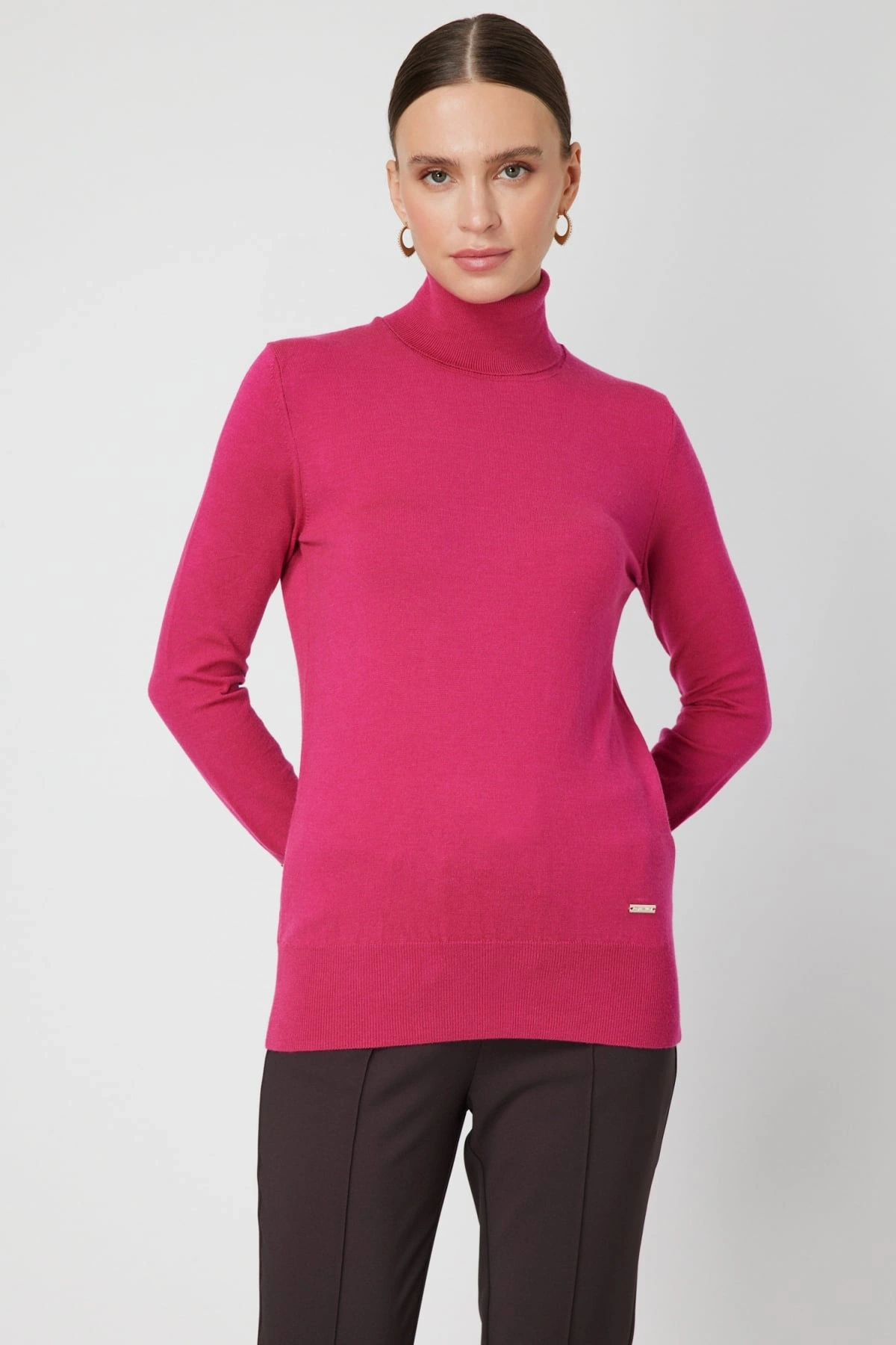 On Fashion Kadın Fuşya Boğazlı Kazak 63503