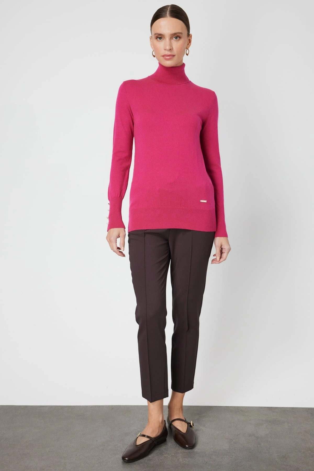 On Fashion Kadın Fuşya Boğazlı Kazak 63503