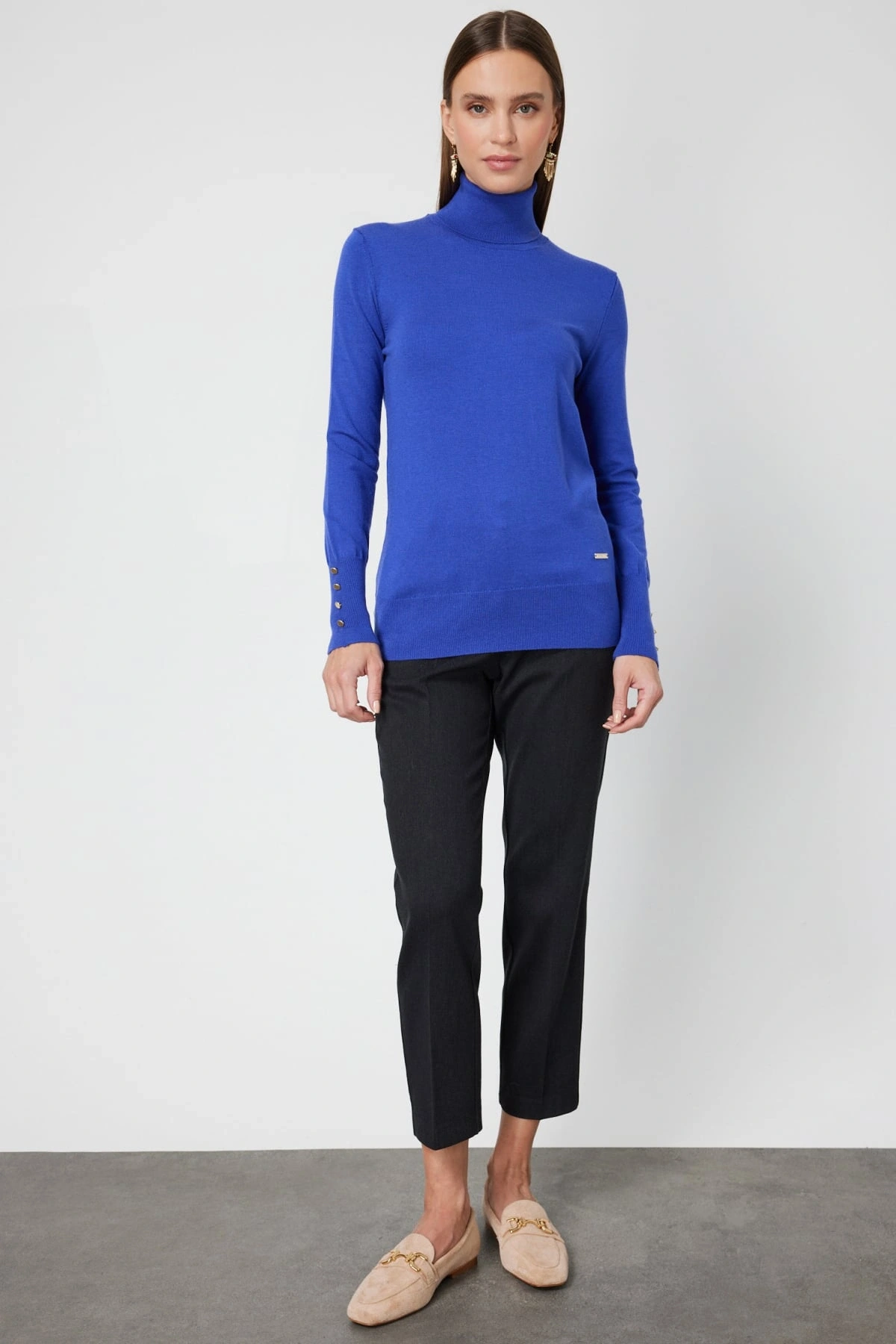 On Fashion Kadın Saks Mavisi Boğazlı Kazak 63503