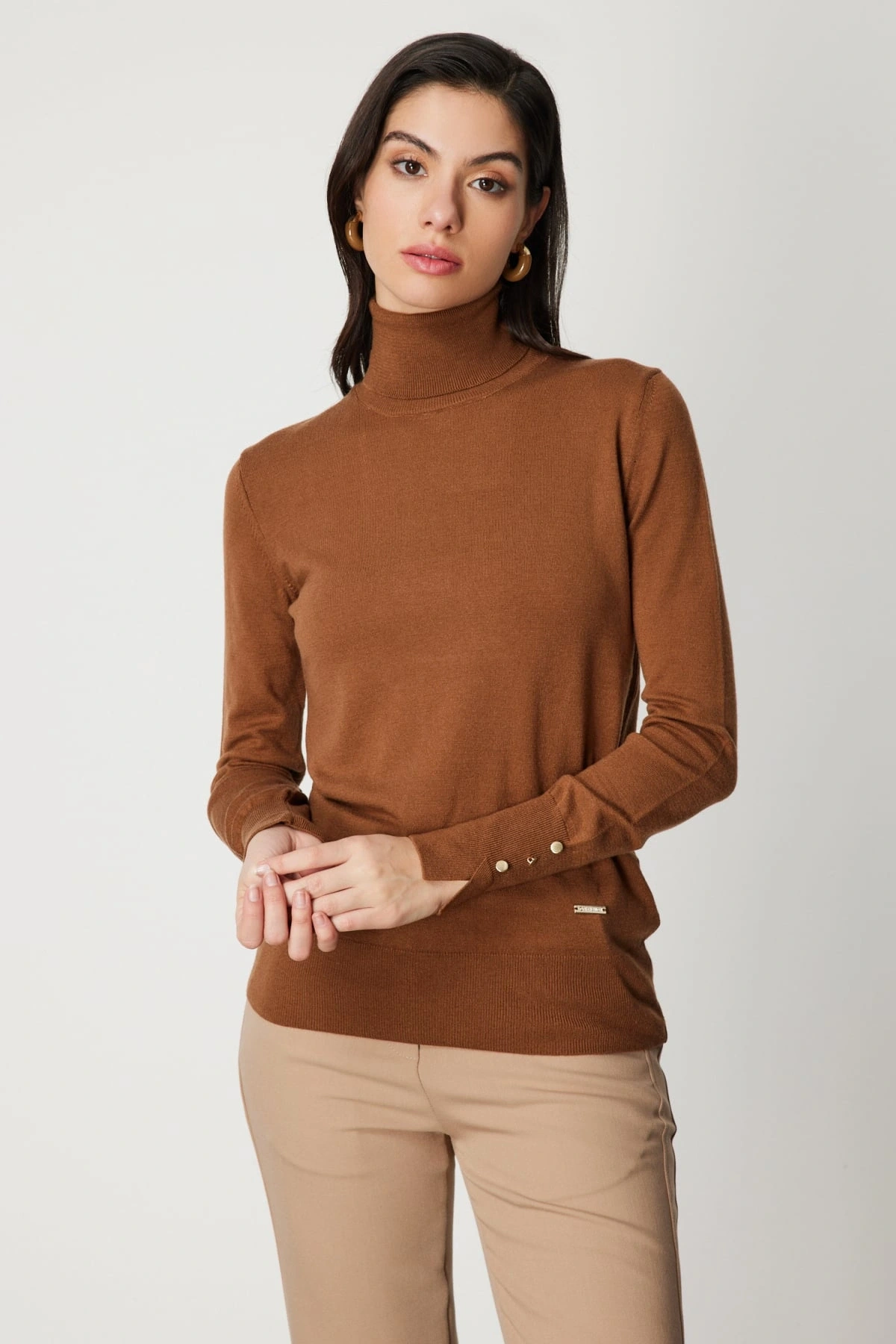 On Fashion Kadın Kahverengi Boğazlı Kazak 63503