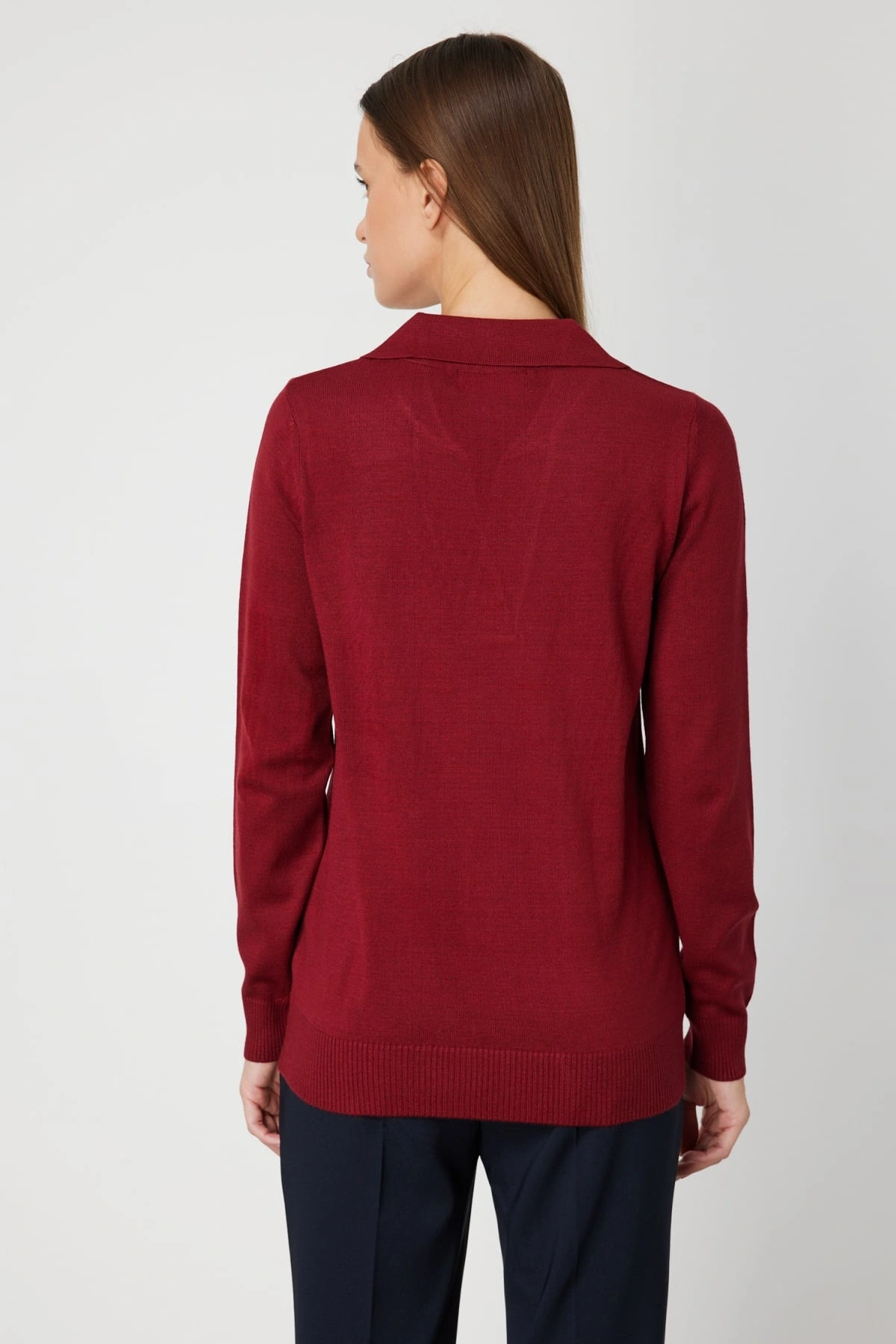 On Fashion Kadın Omuz Yaprak Zincirli Bordo Kazak 65334