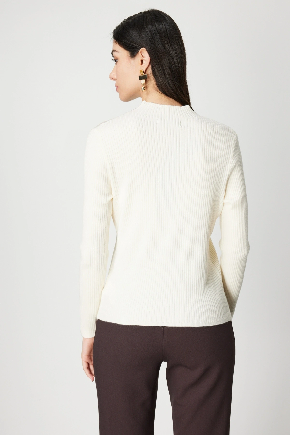 On Fashion Kadın Yarım Balıkçı İnce Örme Ekru Kazak 60346