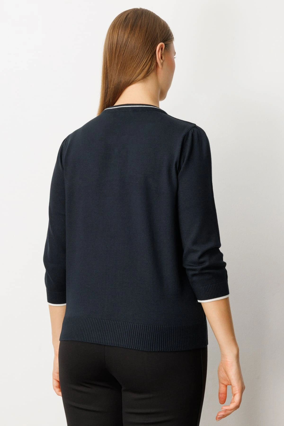 On Fashion Kadın Yarım Kol Yakası Fularlı Siyah Triko Kazak 65352