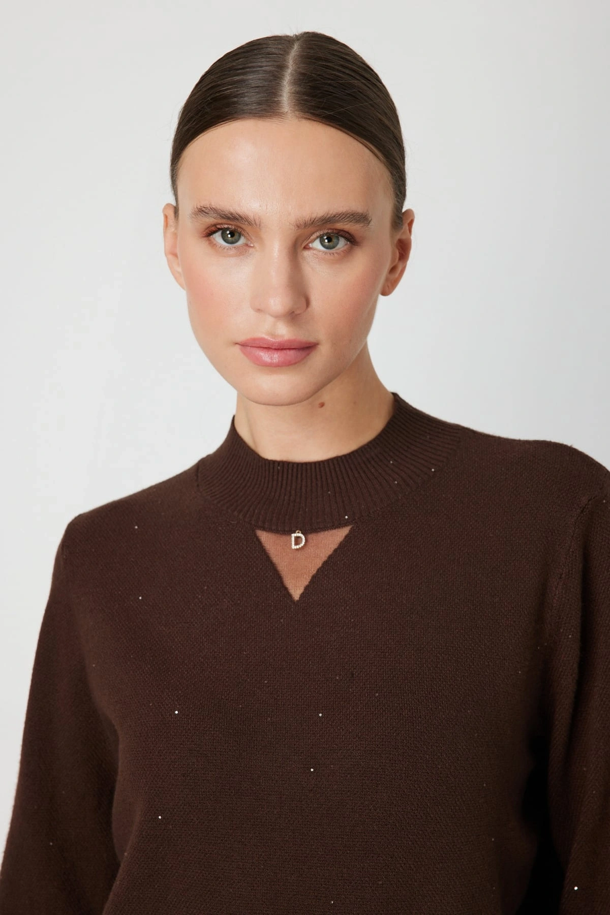 On Fashion Kadın Pul Detaylı Kahverengi Kazak 60345