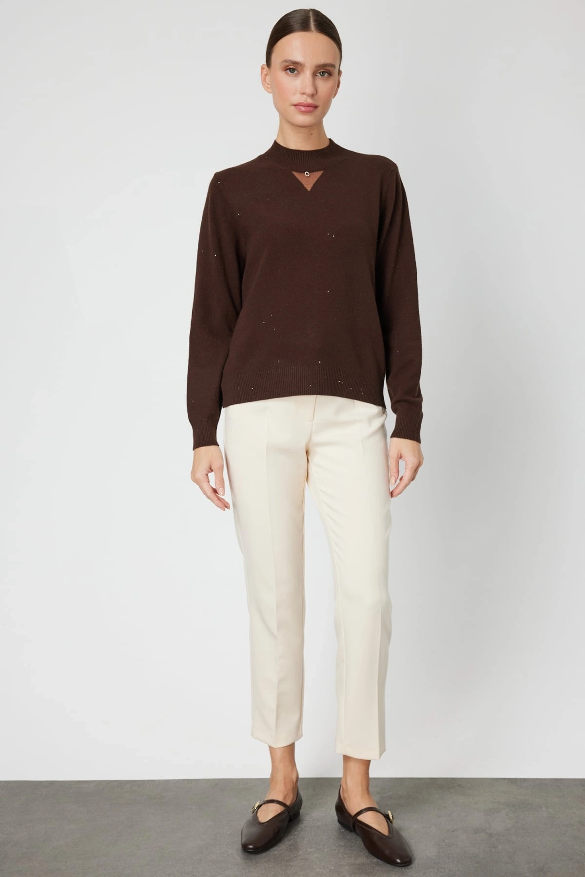 On Fashion Kadın Pul Detaylı Kahverengi Kazak 60345