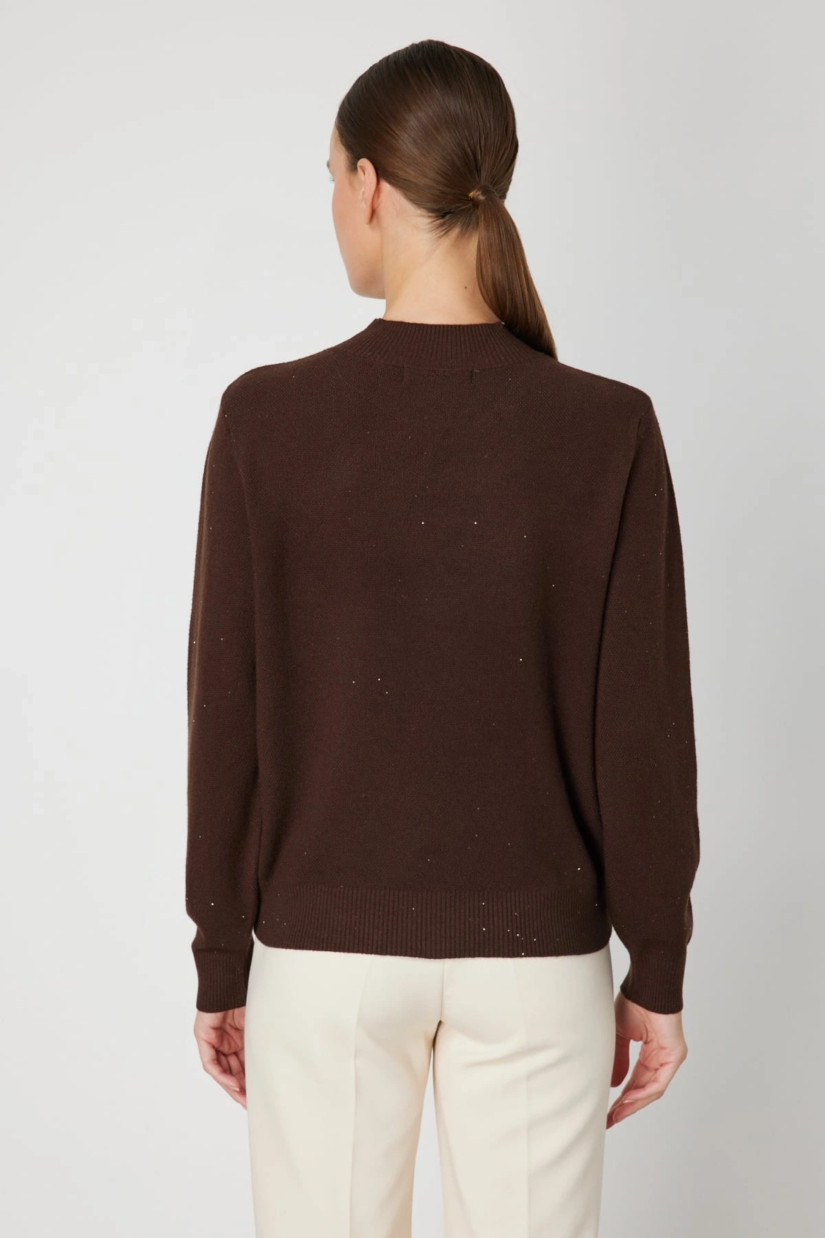 On Fashion Kadın Pul Detaylı Kahverengi Kazak 60345