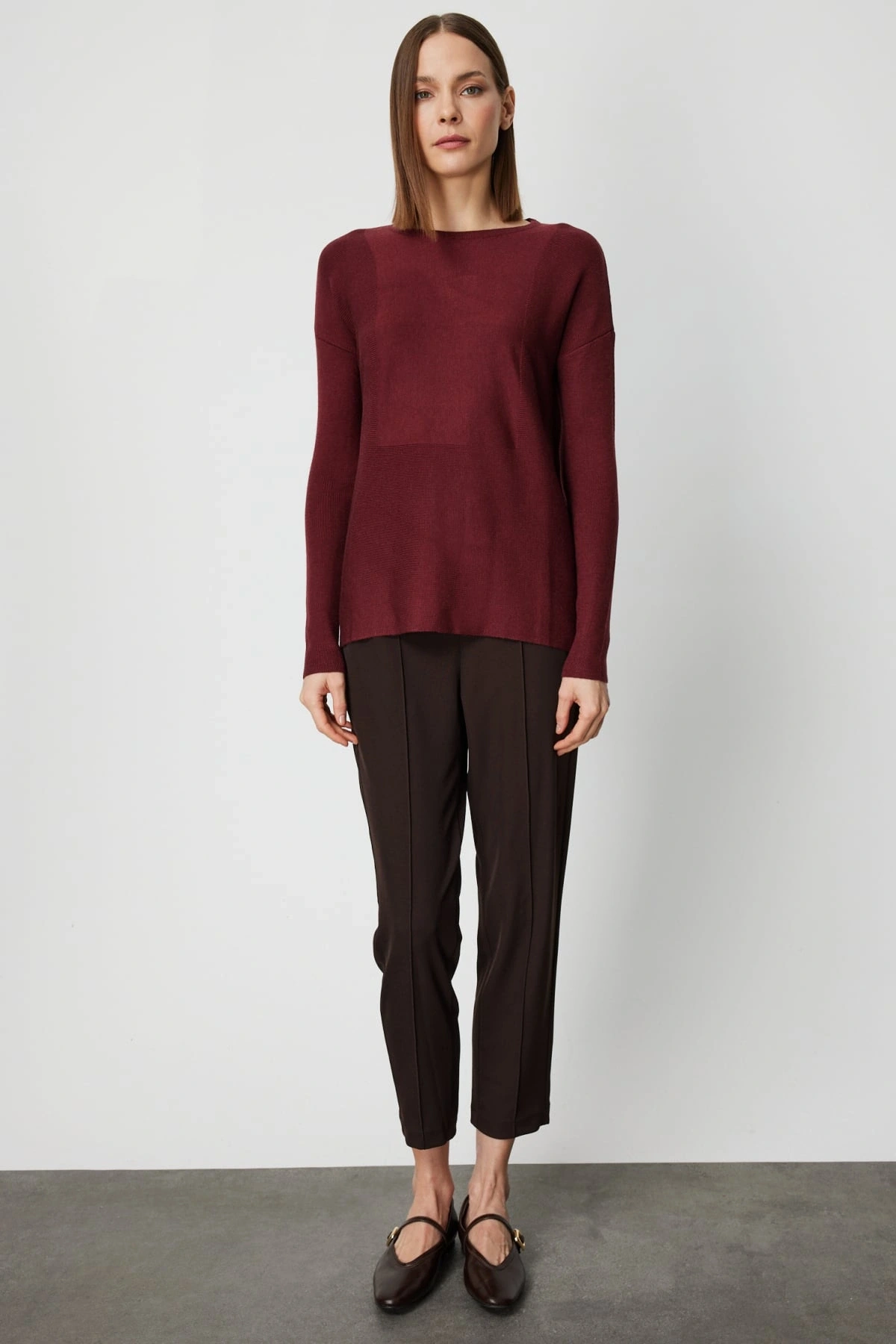 On Fashion Kadın Yanı Fermuarlı Bordo Kazak 65318