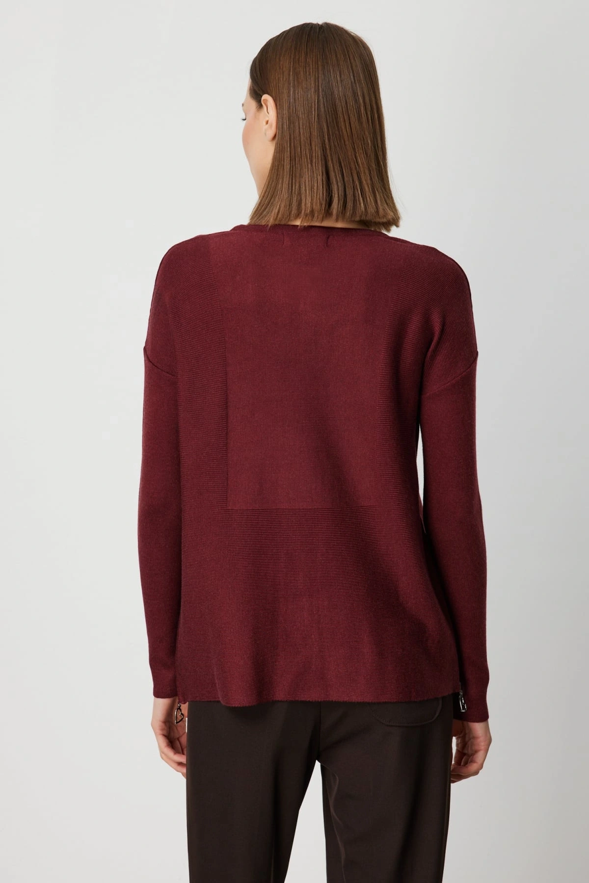 On Fashion Kadın Yanı Fermuarlı Bordo Kazak 65318