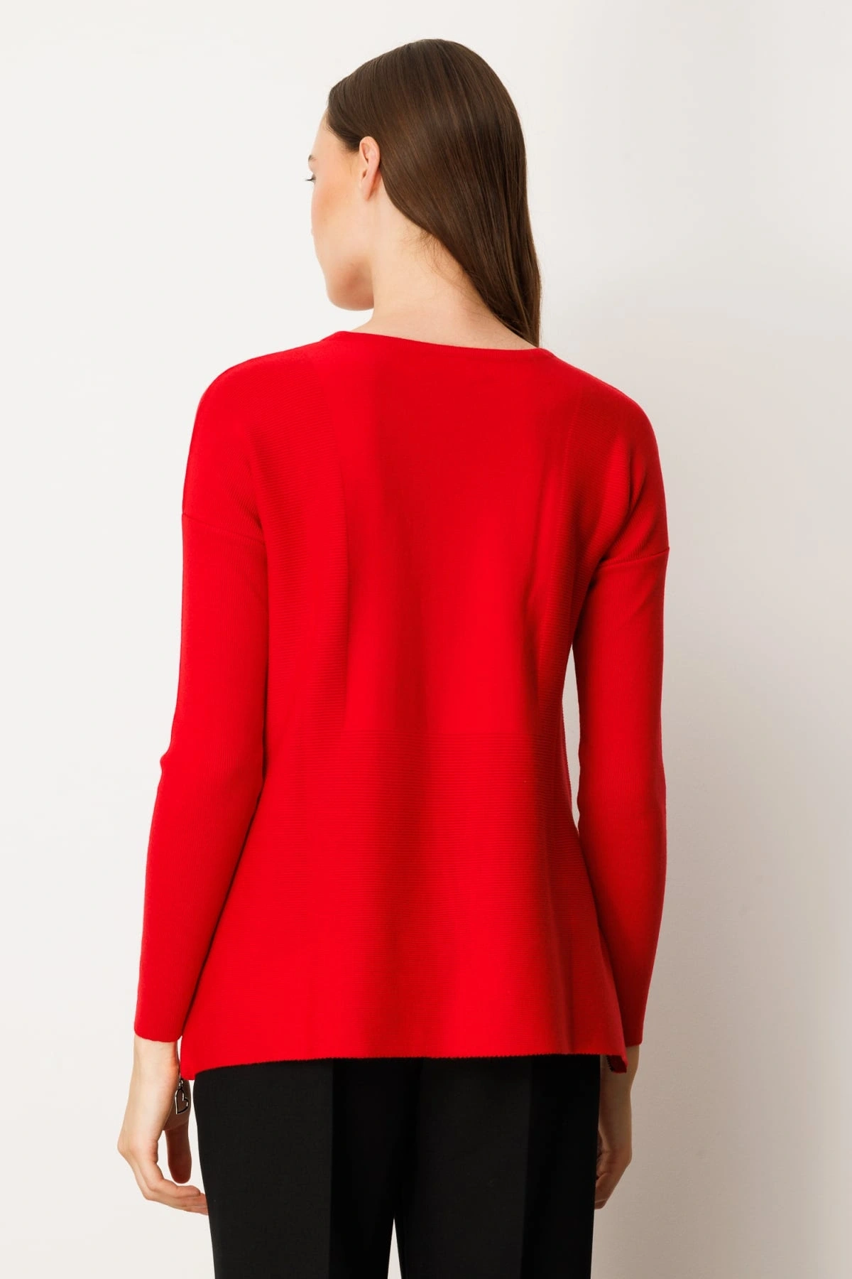 On Fashion Kadın Yanı Fermuarlı Kırmızı Kazak 65318